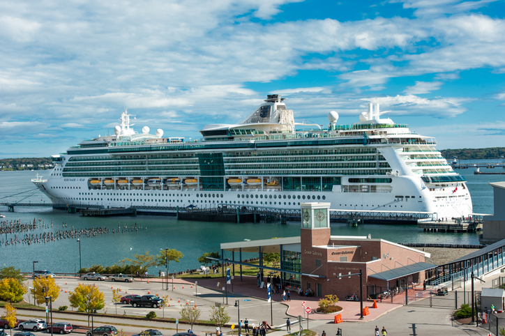 Royal Caribbean cruise ship Serenade of Seas in Portland, Maine Portland, Maine, USA - October 3, 2016: Royal Caribbean cruise ship Serenade of Seas docked in Portland harbor, Maine. The Ocean Gateway International Marine Passenger Terminal built in 2011 allows more cruise ships to visit Portland.